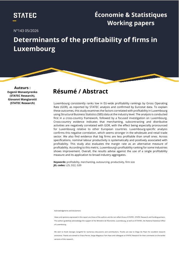 Cover of ECOSTAT Working Papers 143, Determinants of the profitability of firms in Luxembourg